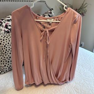 Q&A long-sleeved, dusty pink, faux-wrap top Size Small